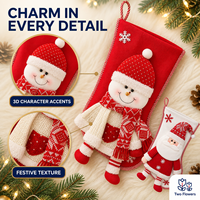 Deux chaussettes de Noël brodées de fleurs - Chaussettes surdimensionnées en polyester tridimensionnelles avec motif bonhomme de neige et bonbons, idéales comme sac cadeau