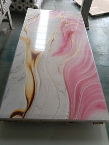 Panneaux muraux en PVC brillant, résistants au feu, imperméables et <span class=keywords><strong>anti</strong></span>-humidité, en feuille de marbre UV élégante de 3 mm, 1220x2440MM, prêts à découper - Product Image 1