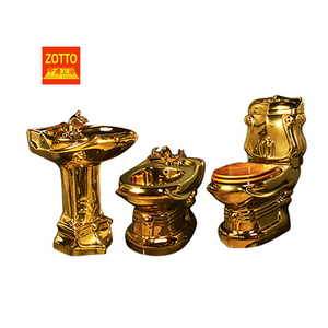 Juego de Inodoro de Cerámica de Lujo, Sanitarios, Inodoro Completo Dorado, Inodoro con Pedestal, Lavabo - Product Image 1