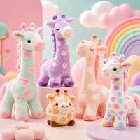Peluche Girafe Pastel Personnalisée avec Imprimé Cœur et Fleurs, Ronde et Mignonne, OEM, Poupée en Peluche Adorable