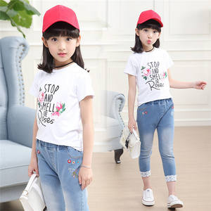 Conjunto de 2 piezas al por mayor: Camiseta de algodón Advicement de Bangladesh y pantalones cortos de mezclilla chino de moda para niñas de Guangzhou - Product Image 2