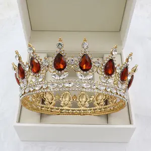 Mahkota Kristal Putri Bulat Baroque Kerajaan Aksesori Rambut Pernikahan Mahkota Kontes Prom Tiara Pengantin