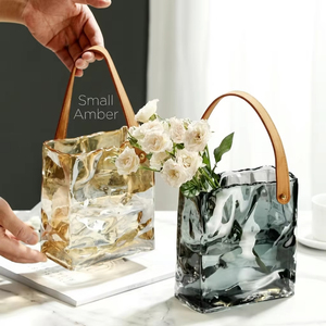 Vases de table modernes et contemporains en forme de sac à main, vase transparent en verre fait main avec bulles d'air, décoration - Product Image 1