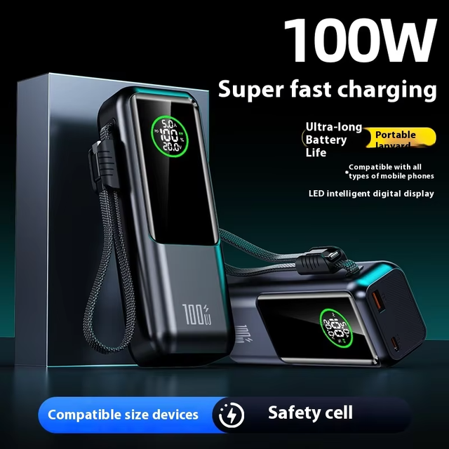 100W Fast Charging 20000mAh Portable Laptop Power Bank with LED Display PVC Material GaN Tech Cable