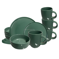 JW Chine Prix d'usine Prêt à expédier 16 Pièces Vaisselle de table de luxe verte en céramique et grès Sets d'assiettes