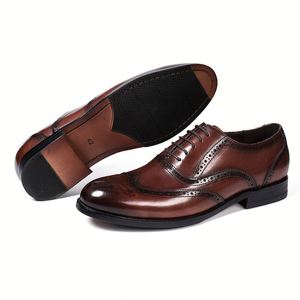 Chaussures habillées formelles pour hommes d'affaires, en cuir véritable, faites à la main, à bout rond, à enfiler, pour l'automne et les mariages - Product Image 6