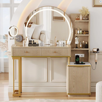Commode en bois de luxe moderne avec miroir LED, meuble de maquillage pour chambre à coucher, armoire de rangement, station de charge, personnalisable OEM pour appartement
