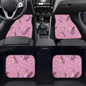 Car Mats 4 Pieces Universal Print On Demand Car Accessories Mats Pink Polka Dots And Cartoon Corgis Pattern Rubber Car Mat Set