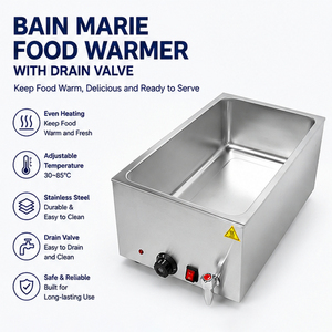 เครื่องอุ่นอาหารแบบ Bain Marie ยี่ห้อ Commercial Electric พร้อมก๊อกระบายน้ำ วัสดุสแตนเลส รองรับถาด GN พร้อมเทอร์โมสตัท สำหรับร้านอาหาร บุฟเฟ่ต์ และงานจัดเลี้ยง - Product Image 2
