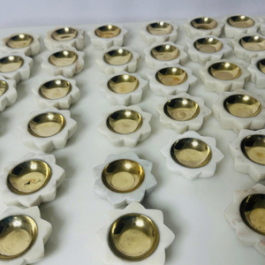 White Marble Floral Incense <b>Burner</b> With Gold Inner Handmade Religious Decor All Season Use - Product Image 1