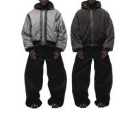Manteau matelassé en velours côtelé pour hommes Blouson aviateur gris réversible à capuche avec fermeture éclair double épaisseur