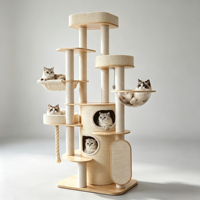 Arbre à chat moderne de luxe durable avec plateformes en bois massif, 4 niveaux, nid capsule spatiale et maison pour chat robuste