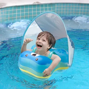 منتجات Swimbobo ذات جودة عالية أقصى قطر للاستخدام مع حمام السباحة دب أزرق خاتم قابل للنفخ لحمام السباحة للاطفال خاتم سباحة قابل للطفو مع مظلة