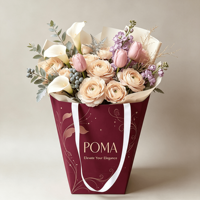 Bolsa de Papel Ecológica Grande con Logotipo de Marca Personalizado, para Ramos de Flores, Colorida, con Asa de Listón