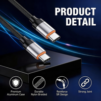 Câble de charge rapide USB C vers USB C en nylon tressé durable, puissance 60W/100W et transfert de données 480 Mbps pour ordinateur portable, téléphone, tablette