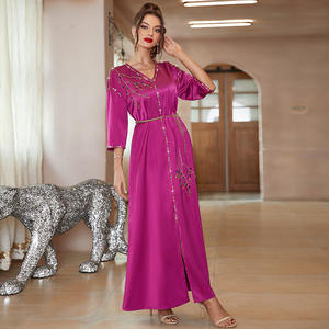 SIPO <strong>Abayas</strong> Musulmane Islamic Clothing Casual Dresses Party Dress Borqa Ladies V-Neck Slim Elegant High-end Satin Spilt Kimono - Product Image 4