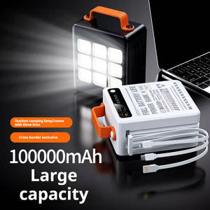 สถานีไฟฟ้าพกพา 100000mAh 100W พร้อมไฟ LED และสาย Type-C 3 เส้น สำหรับการตั้งแคมป์กลางแจ้งและการใช้งานในกรณีฉุกเฉิน - Product Image 1