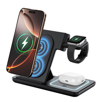 Station de charge sans fil magnétique 5-en-1 pliable 15W certifiée CE RoHS, populaire et économique, avec support USB-C – Idéal comme cadeau