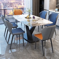 Ensemble de salle à manger extensible de luxe moderne avec 8 chaises, structure en métal et plateau en marbre pour usage hôtelier