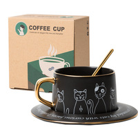 Tasse à café chat noir et blanc en céramique minimaliste nordique et tasse à thé noir Latte Style Instagram créatif