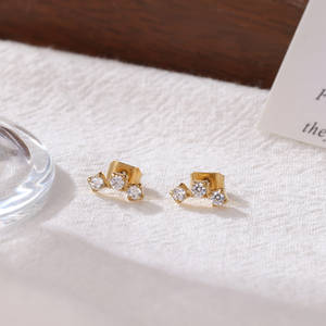 Pendientes De Empalme Doble Joyas De Acero Inoxidable Al Por Mayor Pendientes De Oro Galvanizado De Acero Titanio 18K - Product Image 2