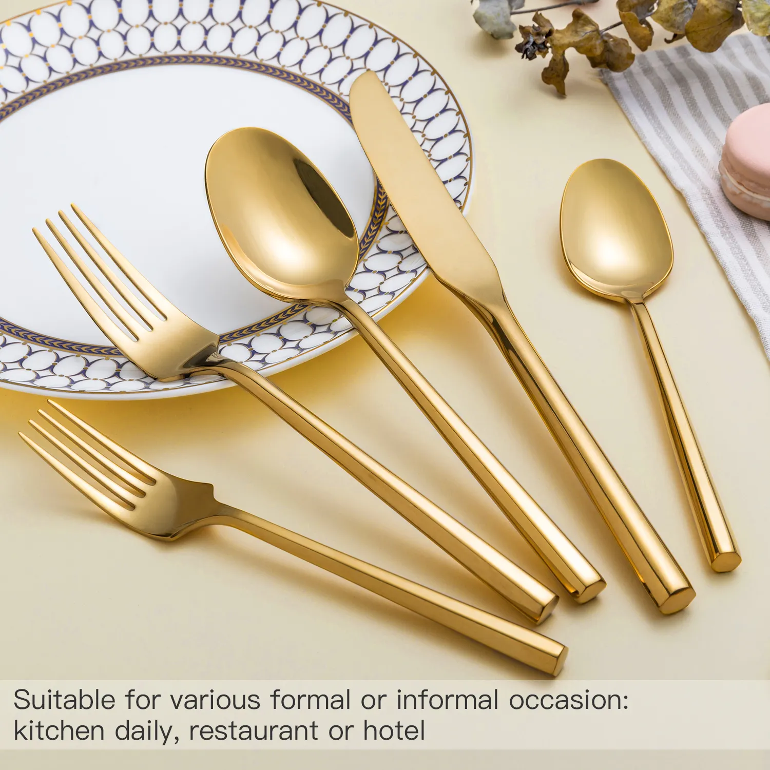 Wholesale forged silverware stainless steel cutlery gold flatware set for wedding event