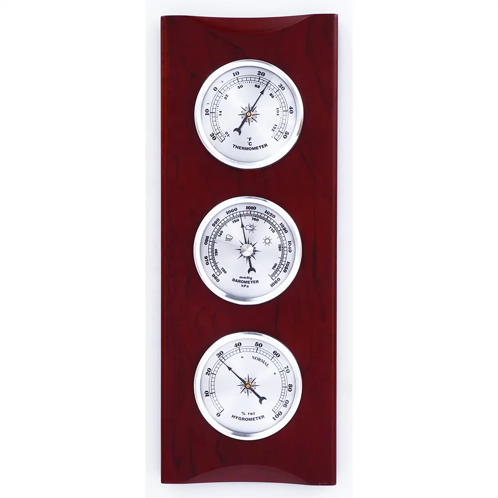 Thermomètre de station météo domestique en bois MDF Baromètre d'humidité Horloge murale