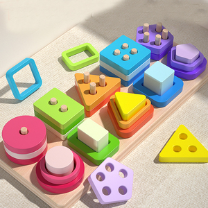 Bộ ghép hình năm cột hình học đồ chơi ghép hình sắp xếp bằng gỗ trò chơi khớp hình học - Product Image 5