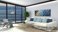 Décoration murale en bois bleu de plage, art mural rustique en mosaïque de bois, sculpture en bois de bord de mer, art moderne récupéré, peinture murale suspendue