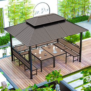 Gazebo en acier d'extérieur avec <span class=keywords><strong>auvent</strong></span> en <span class=keywords><strong>bois</strong></span>, toit en métal, toit rigide, taille personnalisable, montage facile, filet anti-rongeurs, bâtiments de jardin - Product Image 4