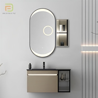 Meuble de salle de bain mural en contreplaqué, vente en gros d'usine, ensemble de meuble-lavabo personnalisé pour hôtel avec lavabo intégré en pierre.