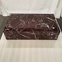 Table Basse Moderne en Marbre Rouge de Luxe, Ensemble de Tables Basses Centrales avec Pieds Large en Marbre et Plateau Unique