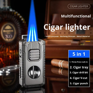 Allume-cigare torche tout-en-un Coupe-cigare intégré Coupe en V Porte-cigare Triple coupe-vent Butane Jet Flame Business Gift Box - Product Image 2