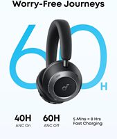 Soundcore Space One Pro 耳机带耳机盒，超快速充电，自适应主动降噪耳机，由 6 个麦克风驱动