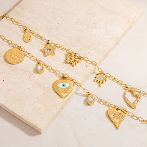 Heart-Shaped Eye Charm <b>Bracelet</b> 18K Gold Plated Fashion Jewelry for Vacation Wear - Product Image 1