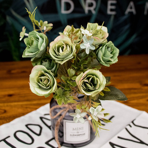 Fleurs artificielles en soie Haiyi, style européen, roses à 5 branches, couleurs d'automne, pour décoration de mariage et de maison, branche de 10cm à 30cm - Product Image 3