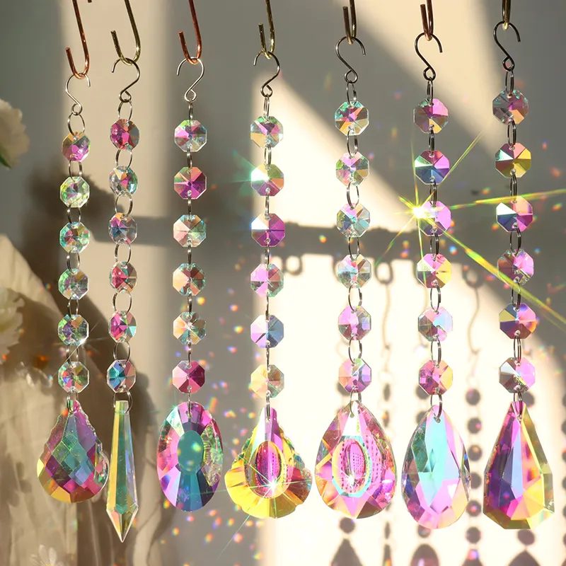 창 크리스탈 프리즘 Suncatcher DIY 선물 정원 홈 장식 크리스탈 팔각형 비즈 무지개 태양 포수 창 장식