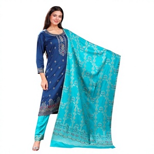 Salwar Kameez traditionnel en laine pour femmes, imprimé paisley turquoise, tenue décontractée pour les fêtes, style Inde Pakistan, coupe régulière, hiver - Product Image 2