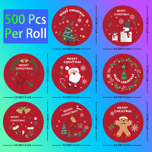 Customized ODM Christmas 1 <b>Roll</b> Packaging Label Sealing Sticker Wholesale Circular Tear Film Label Sticker - Product Image 5