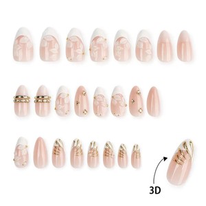 YD1 Kaixin - <span class=keywords><strong>Uñas</strong></span> <span class=keywords><strong>Postizas</strong></span> Cortas Almendradas al por Mayor, Color Rosa Transparente, Punta Francesa Blanca, Decoración Dorada, <span class=keywords><strong>Uñas</strong></span> <span class=keywords><strong>Postizas</strong></span> Brillantes - Product Image 4