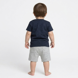 Conjunto de camiseta de algodón para bebés con bolsillo y pantalones cortos estampados, conjunto informal de verano para bebés, suave y transpirable - Product Image 2