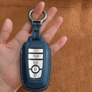 Housse de clé en cuir Crazy Horse avec porte-clés pour étui de clé intelligente, vente en gros pour Explorer Escape Kuga Focus Edge Mondeo - Product Image 5