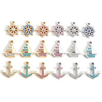 Accesorios de Joyería de Aleación con Incrustaciones de Diamantes, Ancla de Velero, Timón, Temática Náutica, Pulsera, Collar, Llavero W810
