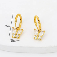 Boucles d'oreilles pendantes en forme de papillon en acier inoxydable 316L plaqué or 18 carats avec zircon cubique pour femmes, zircon cubique taille marquise et taille rond