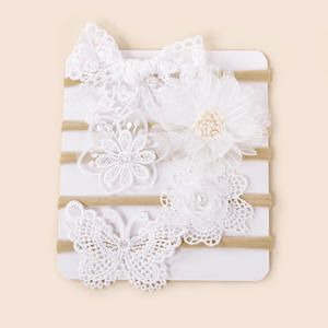 طفل صغير بزهور من الدانتيل الأبيض-مجموعة ملابس الرأس للأطفال-ربطة رأس نايلون مطرزة للفتيات والأطفال - Product Image 1