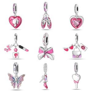 Pink Girl Heart New DIY Jewelry Accessories Bracelet White Copper Plated 925 Silver Pendant <b>Bead</b> Charm Pendant - Product Image 2