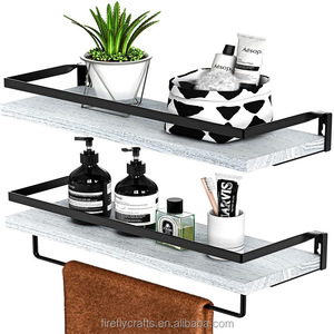 Hirohiro Wall Mounted <b>Shelf</b> 15.7x5.7 Inch Minimalist <b>Black</b> Wood Metal <b>Bracket</b> Floating <b>Shelf</b> For Living Room Study Bookshelf - Product Image 2