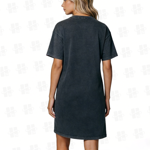 Magliette personalizzate con lavaggio acido all'ingrosso serigrafia da <span class=keywords><strong>donna</strong></span> in cotone bianco T-Shirt abito da <span class=keywords><strong>donna</strong></span> ampio abito da T-Shirt estivo da <span class=keywords><strong>donna</strong></span> - Product Image 4