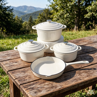 Ensemble de 4 casseroles en fonte, comprenant une cocotte et une poêle, antiadhésives, design moderne et minimaliste, à double poignée, résistantes au four, pour la cuisine domestique