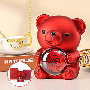 Caja de oso de lujo para el Día de San Valentín, caja de regalo de flores <span class=keywords><strong>eternas</strong></span> preservadas, caja de joyería con anillo de Rosa giratorio - Product Image 1